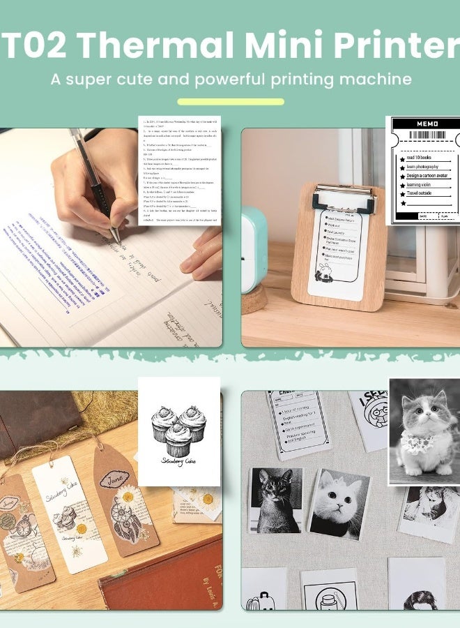 طابعة ملصقات ميني، طابعة ملصقات T02، آلة صنع الملصقات، مع 3 لفات ورق، طابعة ملصقات محمولة للأطفال، بطاقات تشريحية، دفتر ملاحظات، صور، ملاحظات، هدية للأطفال، باللون الأخضر - Image 3